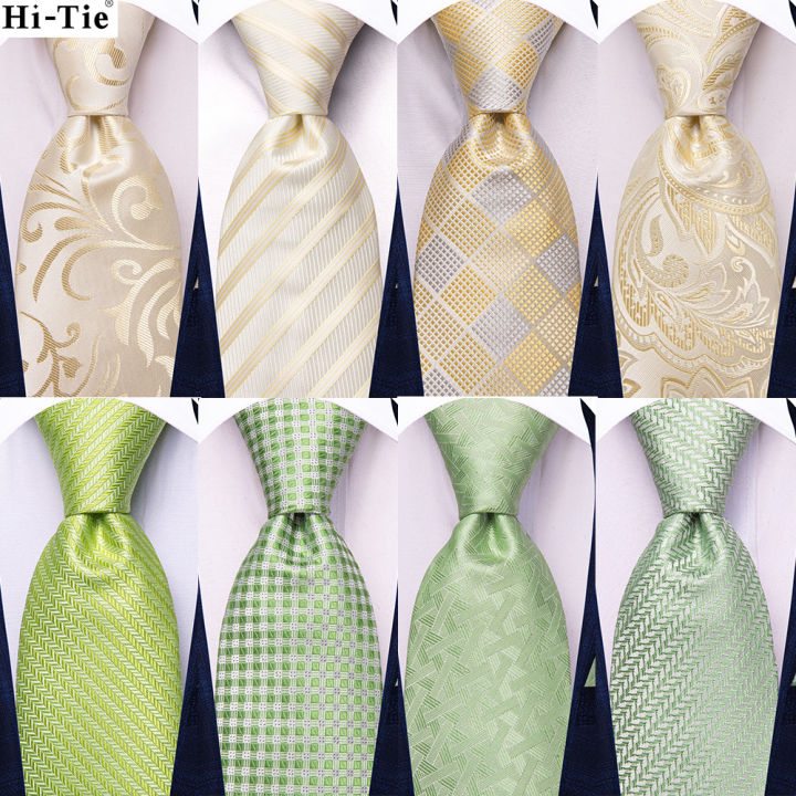 Hi-Tie Elegant Mens Ties Sage Green Silk Necktie For Men Hanky Cufflink Wedding Party Business Fashion Brand Designer