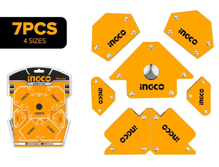 Ingco AMWH7002 7pcs Steel Magnetic Welding Holder Set / Angle Welding Magnets (4 SIZES) Welding Holder