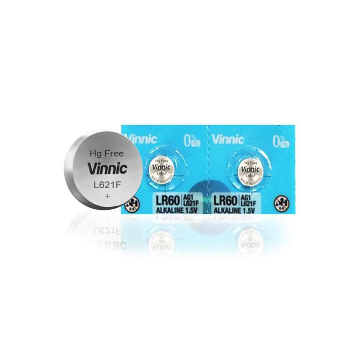 Vinnic Original 2 Pcs L621F Battery Replacement Model AG1, LR621, 364 SR621Sw, LR621H, 364A, AG1, LR60, 164, 164A, SR621, SR621SW, LR60, LR621F