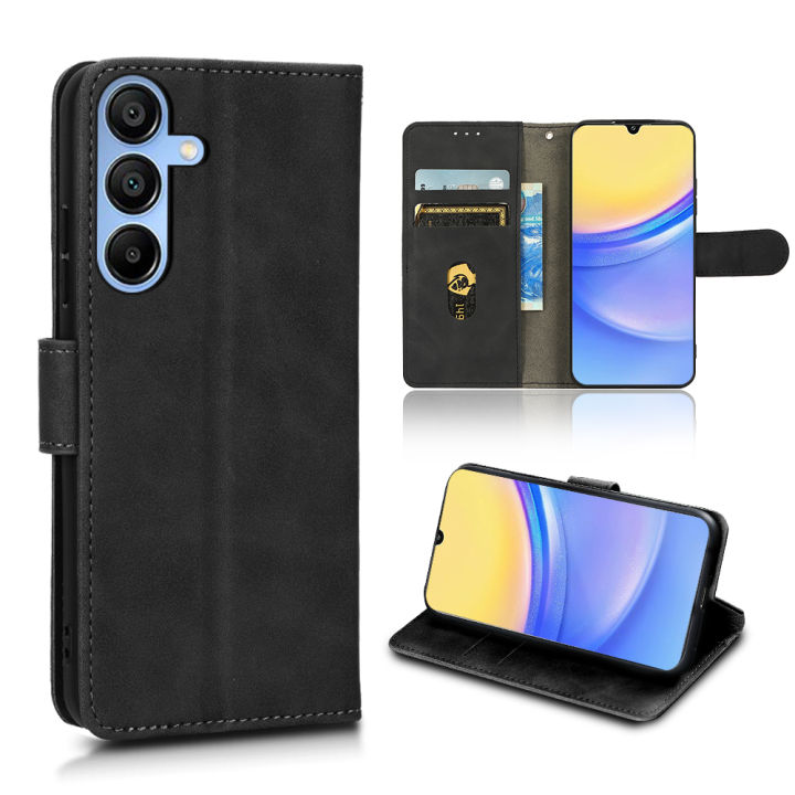 For Samsung Galaxy A15 5G/4G Skin Feel Leather Case for Samsung A15 a15 Galaxy A 15 Luxury Comfortable Leather Flap Holder Phone Case