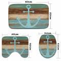 Softly Blue Ship Anchor Print Bathroom Decoration Mildew-proof Waterproof Shower Curtain+ Non Slip Bathroom Pedestal Rug + Toilet Lid Cover + Floor Mat Bath Mat + 5Pcs Stair Mat. 