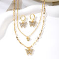 Stunning 3 Piece Crystal Necklace and Earrings Set with Butterfly Design - Fashionable Jewelry Set for Women and Girls. 