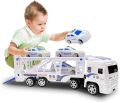 Double Decked Transport Truck Trailer Toy with 4 Cars For Kids ,Car Carrier Long Toy Truck - Friction Powered Loader for Kids. 