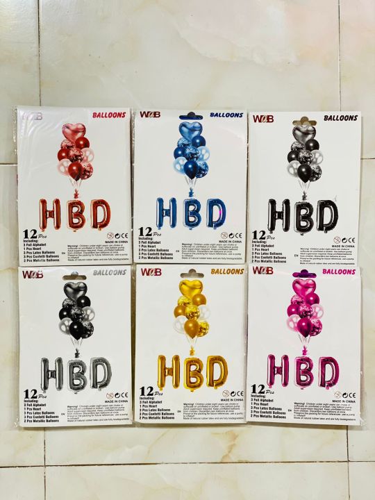 12 Pcs "HBD" With 3 Foil Alphabets | 1 Pcs Heart Shape Balloon | 3 Pcs Latex Balloons | 3 Confetti Balloons | 2 Pcs Metallic Balloons | Elegant Design "HBD" Foil Balloons With 12 Pcs | Beautiful "HBD" Foil For Your Event