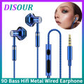 DISOUR Original 9D Surround Bass Hifi Metal Wired Earphone With Mic Waterproof Sweatproof Sport Gaming Music Headphone 3.5MM AUX Headset For Samsung/Xiaomi/iPhone/Huawei/Oppo/Vivo/PC. 