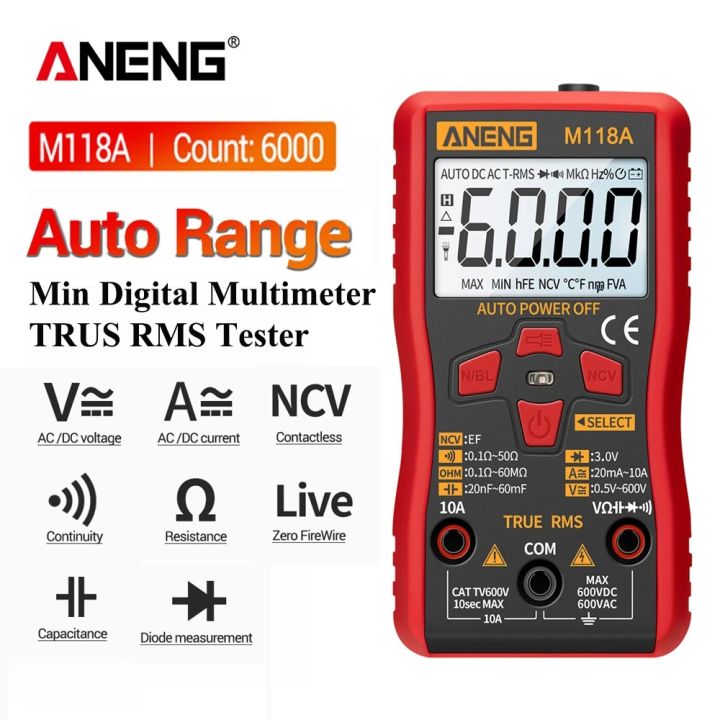 【linfang store】（NEW）ANENG M118A Digital Mini Multimeter Tester Auto Mmultimetro True Rms Tranistor with NCV Data Flashlights