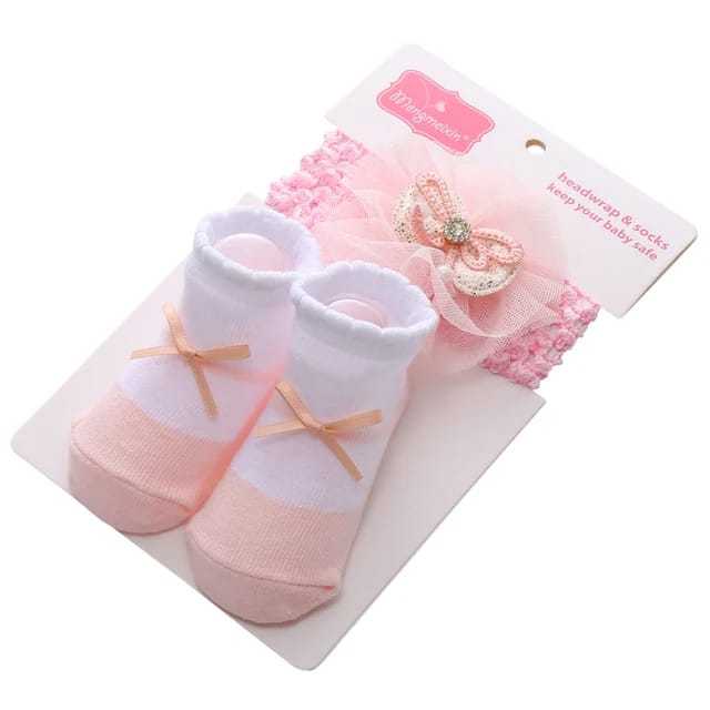 Cute White Pink Newborn Infant Baby Girl Shoes +Headband Set