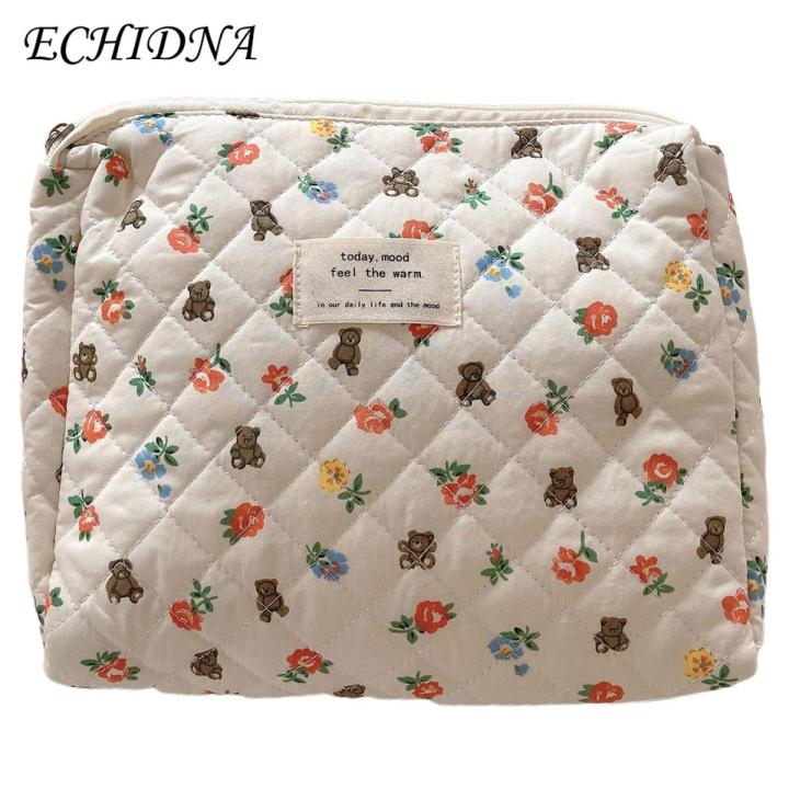 ECHIDNA Cosmetic Bag Floral Print Soft Fabric Makeup Bag