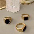 Onyx Rectangle Signet Ring 18k Gold Stainless Steel Men Pinky Ring Rectangle Black Stone Engagement Ring Husband Gift. 