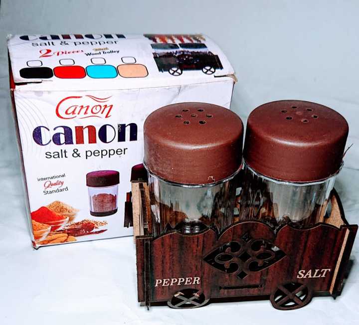 Pack Of 2pcs Plastic Salt & Pepper Shaker Bottle Jar Set With Stand