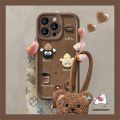 Fixed Borehole Bear Lanyard Case for Redmi 13 12C 13C 12 A1 10C 9T 9 10A 9C NFC 9A A2 Note 13 11 10 12 9 10s 8 11s Pro Max Poco M3 C40 C65 Cartoon Coffee Cookies Cute 3D Doll Case. 