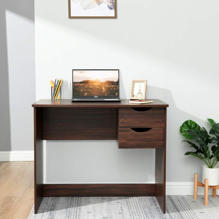 Simple and Spacious Computer Desk with 2 Drawers, Study Table, Writing Desk, Home and Office Desk