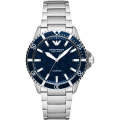 Emporio Armani Diver Silver Stainless Steel Blue Dial Automatic Watch for Men - AR60059. 