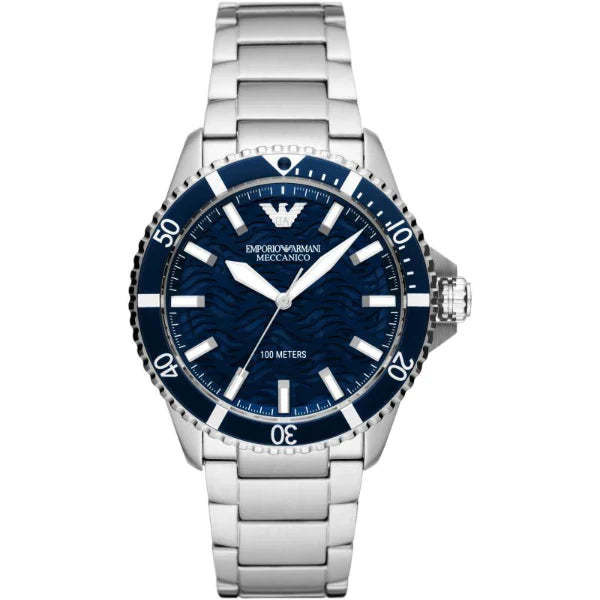 Emporio Armani Diver Silver Stainless Steel Blue Dial Automatic Watch for Men - AR60059