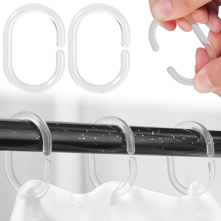 12Pcs/Box Shower Curtain Hook Transparent Plastic C Shape Bath Drape Shower Ring Loop Clip Bendable Bathroom Curtain Hooks