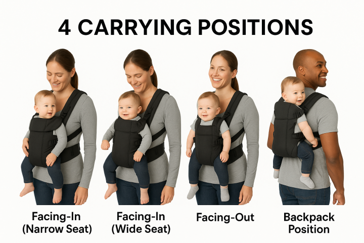 Baby Carrier, 4-In-1 Adjustable Infants Holder, Soft And Breathable, Ergonomically
