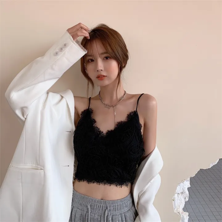 Women%20Deep%20V-neck%20Camisole,%20Sleeveless%20Spaghetti%20Strap%20Crop%20Tops%20with%20Tassels,%20Black/%20White%20-%20Image%203