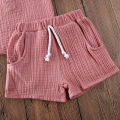 2pcs Toddler Kids Baby Girl Boys Outfits Short Sleeve Cotton and linen Button T-shirt tops+shorts Clothes set 2020 Summer 2 orders. 