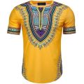 【ALLGOOD】African Style Print Men's Dashiki Tee Shirt Round Neck Yellow Colorful Short Sleeve Pullover T-shirt Festival Top For Men. 
