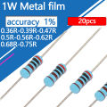 20pcs 1W Metal Film Resistor 0.36 0.39 0.47 0.5 0.56 0.62 0.68 0.75 0.51 Ohm R K Five-color Ring 1% Resistance 0.36R 0.39R 0.47R. 