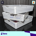 Italian Multipurpose PACK OF 3 Rectangular Storage Baskets with Handles For Home, Wardrobe, Kitchen, Office, Classroom - Premium Quality Plastic Drop-Resistant Organizer Bin - Flat Desk Tray Fits A4 Size Papers, Letters, Books, Files - Decent Colors Range. 