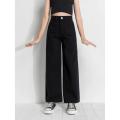High Waist Women Black Wide Leg Jeans Ankle Length. 