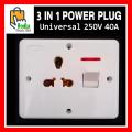 3 in1 Universal 3 Pin Power Plug Socket Multi Plug Socket Wall Socket Plate- 500 Volts /40 Amp High Quality Specially for AC, Water Pump. 