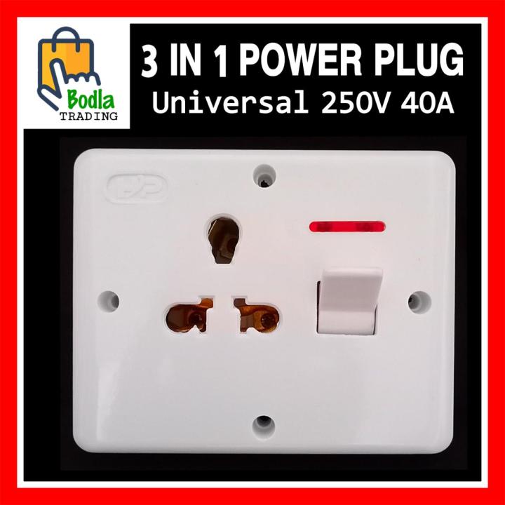 3 in1 Universal 3 Pin Power Plug Socket Multi Plug Socket Wall Socket Plate- 500 Volts /40 Amp High Quality Specially for AC, Water Pump