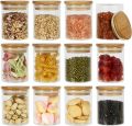 12 Pack 200ml Jars with Bamboo Lids, Kitchen Food Storage Containers for Spices, Food, Candy, Tea, Nuts and Snacks. 