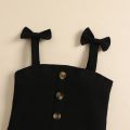 2PCS Toddler Girls Summer Clothes, Bow Strap Ribbed Knit Tank Tops + Belted Skirt Set. 