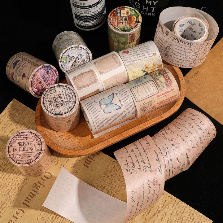 Vintage Journal Masking Tape Classic Retro English Handwritten DIY Handmade Diary Decoration Collage PVC Waterproof Stickers 1Roll