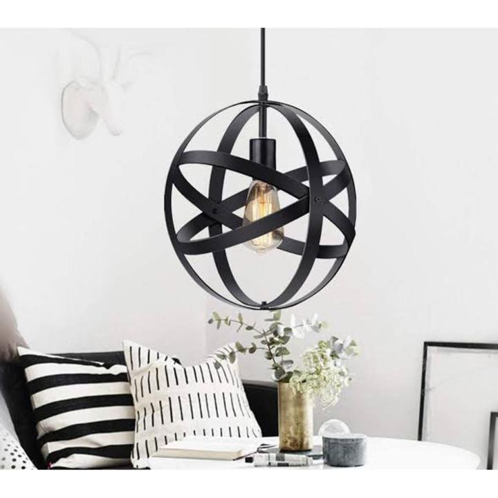 Metal Pendant Light, Spherical Pendant Light,  Chandelier Vintage Hanging Cage Globe Ceiling Light Fixture for Kitchen Dining Room Farmhouse Entryway Table Hallway