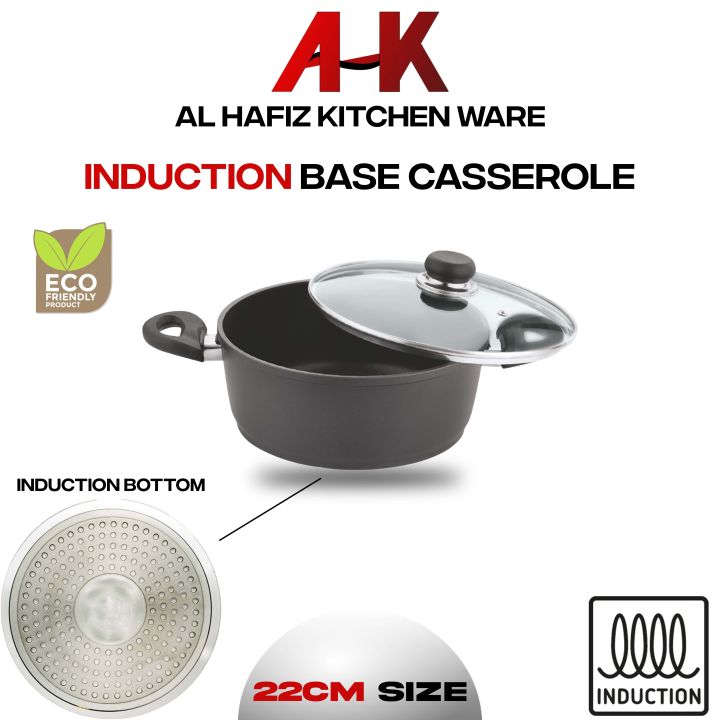 Induction Base non stick coating Casserole handi degchi with Lid. 22cm ...