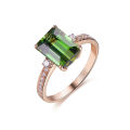 Live broadcast new simulated green tourmaline ring 18K rose gold inlaid emerald colored gemstone open ring for women. 