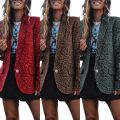 Women Leopard Print Button Long Sleeve Suit Coat Fashion Coat for Work Casual Wear. 