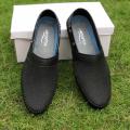 Importia Sack Textured Jet Black Synthetic Leather Loafer Shoes. 