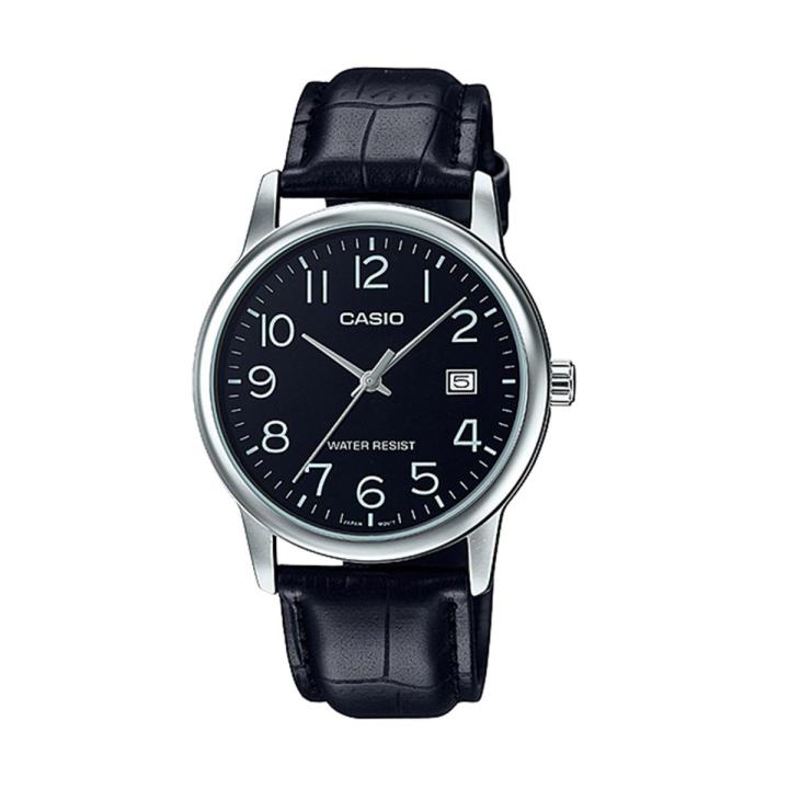 Casio General Steel Analog Black Dial Leather Band Watch for Mens-MTP-V002L-1BUDF