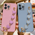 COROGI for iPhone 14 Pro Max Back Cover with Love Heart Bracelet Luxury 6D Plating Frame Shiny Chain Cases Soft Silicone Square Protective Mobile Phone Case for Girls Boy. 