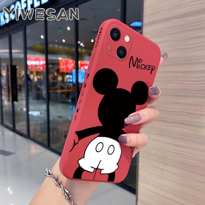 For iPhone 13 Pro Max Case Cartoon Cute Mickey Mouse New Design Side Phone Case Square Edge Pattern Silicone Cases Full Cover Camera Casing Shockproof Softcase Protection Case