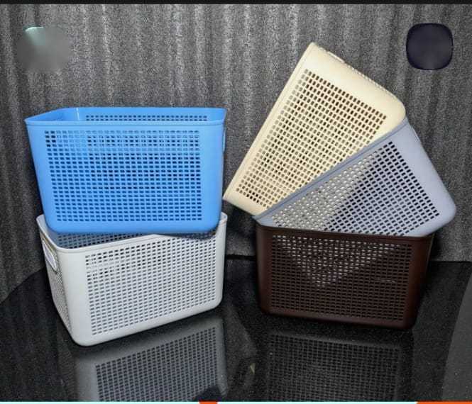 IKEA Style Premium Quality Plastic Storage Basket Durable Open Storage Organizer Bins For Kitchen Bathroom Bedroom Living Room Mesh Pattern Design Multipurpose Home/Office Accessories Organizer Box with Handle 8 Ltr Capacity Large ( without lid)