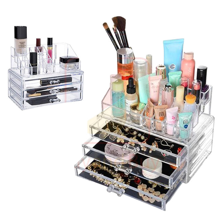 Acrylic 3 Drawers 12 Trapezoid Lipstick Makeup Display Stand Cosmetic Organizer Holder Case jewelry Box Storage