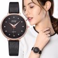 Clock Ladies Quartz Wristwatches Leather Band Elegant Rhinestones Love Mark Black Dial Casual Bracelet Watch Woman. 