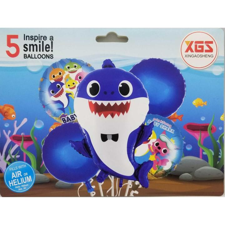 BABY SHARK THEME FOIL BALLOON SET ( PACK OF 5 FOIL BALLOONS )