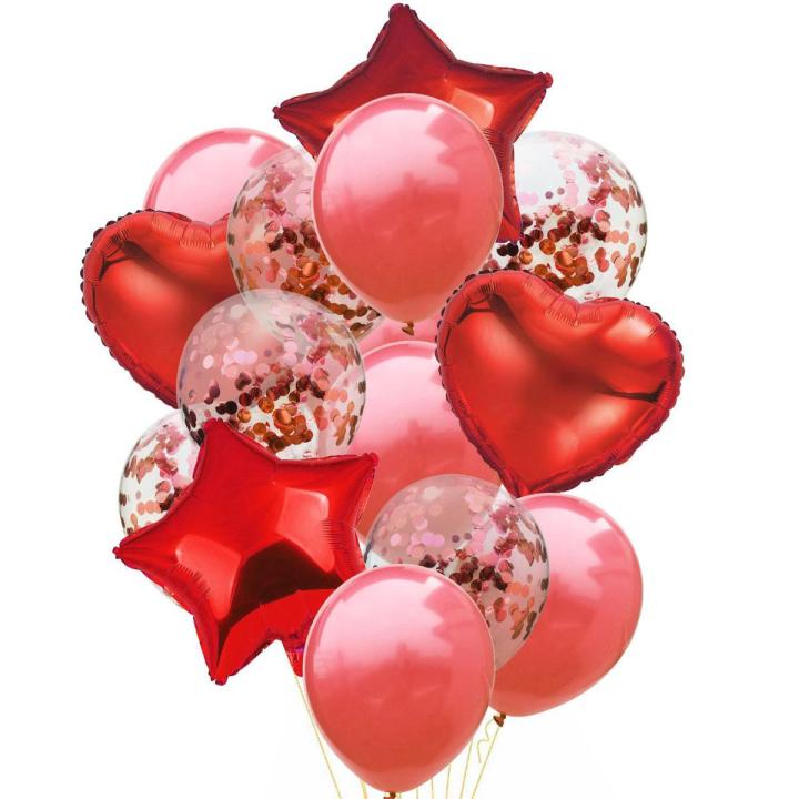 14 Pcs Confetti Decorative Party Balloons SetStar, Heart Shaped & Confetti Filled Latex Party Balloons Set) Birthday Balloon set best for Happy Birthday theme, wedding Anniversary, kids, welcome Party, Baby shower, Bridal Shower and other events.