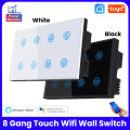 Tuya Smart wifi 8 Gang wall touch Switch with Power Meter Function Tuya Smart Wifi Light Touch Switch Timing Wall Electrical App Voice Control. 