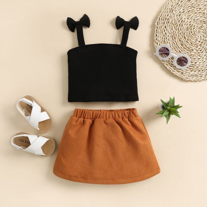 2PCS%20Toddler%20Girls%20Summer%20Clothes,%20Bow%20Strap%20Ribbed%20Knit%20Tank%20Tops%20+%20Belted%20Skirt%20Set%20-%20Image%207