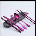 Travelers Cutlery set Steel Spoon Fork Knife Chopsticks Straws Straw cleaner in Zip Case. 