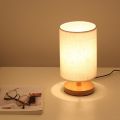 Round Bedside Table Lamp Nightstand Lamp with Fabric Shade and Solid Wood for Bedroom, Living Room Modern Office. 