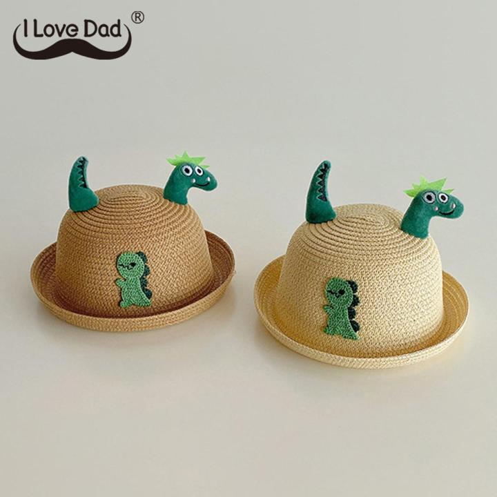 Cute Cartoon Straw Hat For Kids 3D Dinosaur Girl Boy Sun Hat Summer Beach Cap Sun Protection Hat