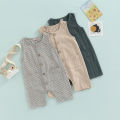Baby Boy's Girl's Jumpsuit, Round Neck Sleeveless Button Down One Piece Romper for 0-3 Year-Old Toddler. 